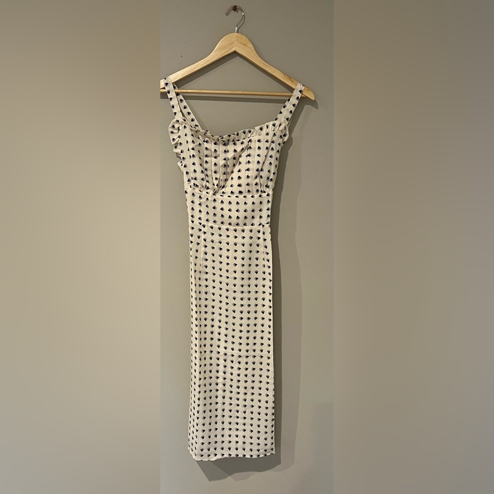 RIHOAS Cream and Black Polka Dot Midi Dress
